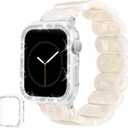 Stretchy Tortoise Resin Bracelet & Case Compatible with Apple Watch Band 40mm 38mm 41mm 42mm 44mm 45mm Women, Cute Lightweight Straps Fashion Elastic Wristbands for iWatch Series 9 8 7 6 5 4 3 2 1 SE