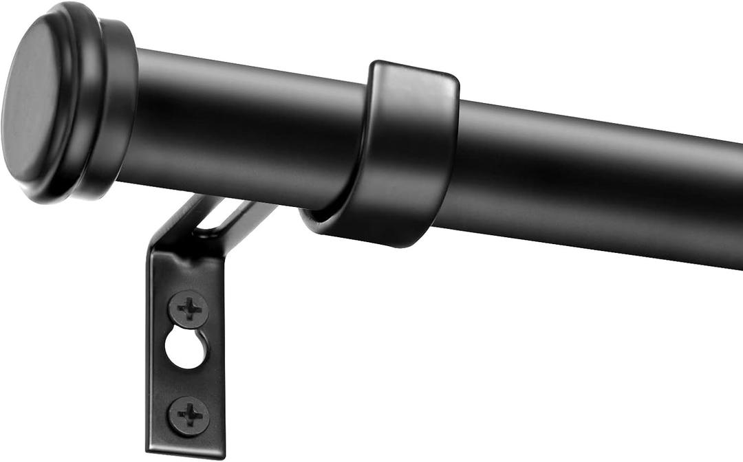 Zeerobee Curtain Rods for Windows 32 to 72, 1 Inch Black Heavy Duty Adjustable Drapery Rods, Modern Indoor/Outdoor Curtain Pole for Bedroom, Living Room, Patio, Farmhouse, 32"-72"