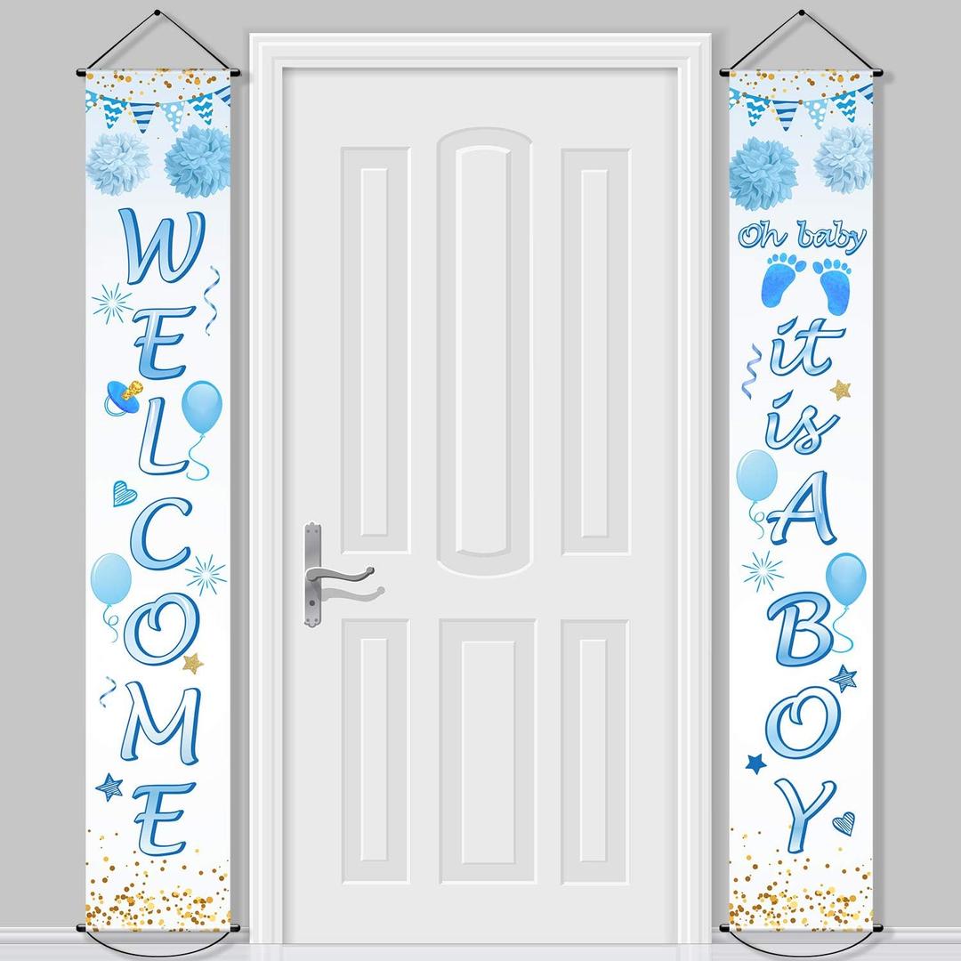 Blulu Baby Shower Decorations 71 x 12 Inch Welcome It Is a Boy Banner Backdrop Background Door Hanging Porch Sign for Baby Shower Gender Reveal Party Photo Prop Backdrop Supplies