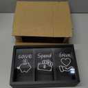 Wooden Give Save Spend Money Saving Box for Kids, Money Coin Savings Piggy Bank Jar Box for Kid Safe Money Saver, Teach Children About Giving Saving Giving Money Piggy Box for Boys Girls, Black