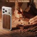 OATSBASF for iPhone 17 Pro Case, Full Camera Protection, Compatible with MagSafe Charger, Metal Frame Wood Grain Back Panel Phone Case, Natural Titanium