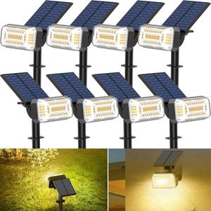WENATY 102 LED Solar Spot Lights Outdoor Waterproof IP65, Adjustable Landscape Spotlights, [8 Pack/4 Modes] Auto On/Off Solar Powered Flood Lights for Outside Yard Garden Wall Pathway (Warm White)