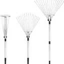 Buyplus Adjustable Garden Leaf Rake - 24 to 63 Inch Telescopic Metal Rake, Expandable Folding Leaves Rake for Lawn Yard, Flowers Beds, Black