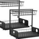 Tanice Under Sink Organizer, 2 Pack 2-Tiers Bathroom Cabinet Organizer, Slide Out Under Kitchen Sink Organizer, Under Sink Storage for Bathroom Kitchen, Black