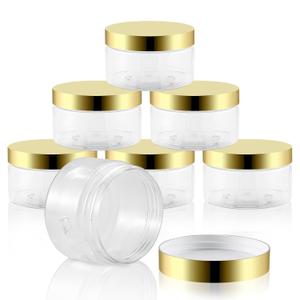 18 Pack 4 Oz Plastic Containers with Gold Lids, Clear Empty BPA Free and Refillable Cosmetic Jars Travel Containers for Creams, Lotion, Bath Salts, Sugar Scrub, Slime, Lip Scrub, Makeup