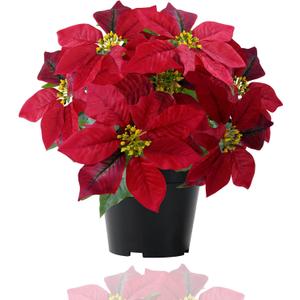 MELAJIA Poinsettia Artificial Red Christmas Flowers 14Inch Faux Poinsettia Plant Winter Flowers for Indoor Outdoor Xmas Ornament Porch Home Garden Decorations