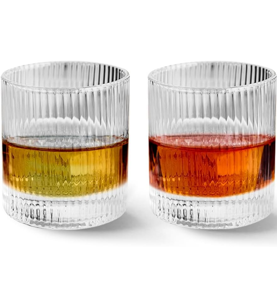 Vintage Straight Line Highball Cocktail Drinking Glasses and Tumblers 10oz, 12oz (10 oz, Set of 4)