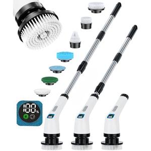 Electric Spin Scrubber for Cleaning Bathroom - Shower Cleaner Brush with Long Handle - Cordless Power Scrubber with 7 Brushes Heads, IPX7 Waterproof Scrub Brush for Bath Tub Tile Grout Glass Tool
