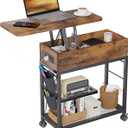 Colima Lift Top End Table with Charging Station and Wheels, Sofa Side Table with USB Port & AC Outlets, Movable Bedside Nightstand with Side Bag for Office Living Room Bedroom(Rustic Wood)