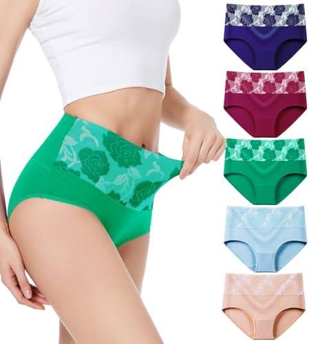 HAVVIS Women's Briefs Underwear Cotton High Waist Tummy Control Panties Rose Jacquard Ladies Panty Multipack, Size 3XL