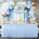 1 Pack Baby Blue Table Clothes for 4 Foot Rectangle Tables, One-Piece Wrinkle Resistant Stretch Spandex Table Covers with Skirt for Event Banquet Wedding Birthday Party