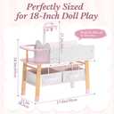 ROBUD Wooden All-in-One Baby Doll Changing Table with Mattress, Removable Sink, 2 Fabric Drawers, Bed Bell, Doll Furniture with Realistic Details for Kids 3+, Fits Dolls Up to 20 in, Pink