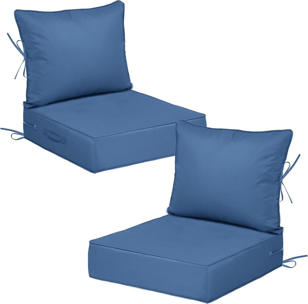 Outdoor Chair Cushions with Back, 24x24x4in, Blue, Set of 2