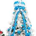 Christmas Tree Topper Bow53x13 Inches Large Christmas Bow with Glitter Streamer and Patterned RibbonDecorative Bows for Xmas Tree Wreath Door Festival Home Decor(Blue & White Snowflake)