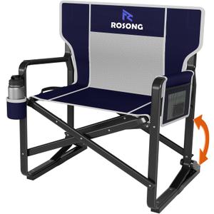 Rocking Camping Chair Rocker, Folding Chair Lawn Chairs with Cup Holders Foldable Outdoor Freestyle Navy Blue