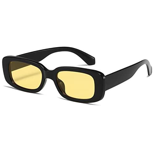 kimorn Rectangle Sunglasses for Women Men Trendy Retro Fashion Sun Glasses 90’s Vintage Square Frame K1200 (yellow sunglasses)