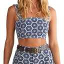 Nasty Gal Women's Denim Floral Embroidered Strappy Crop Top, Size US 6