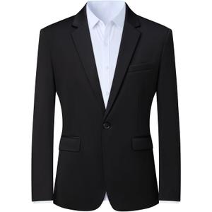 Mylldey Mens Blazers Wrinkle Free Sport Coat Business Casual Men's One Button Slim Fit Travel Blazer Lightweight Suit Jacket (Black, XXXL)