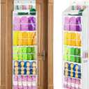 Yarn Storage Organizer, Yarn Holder Over the Door Hanging Crochet Kit Storage with 5 Zippered Compartments, Large Capacity Sewing Organizer Gifts for Knitters Needles Storage Crochet Hooks (White)