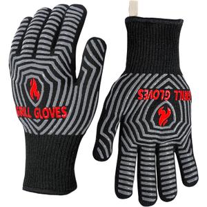 QUWIN BBQ Gloves, Oven Gloves 1472 Extreme Heat Resistant, Grilling Gloves Silicone Non-Slip Oven Mitts, Kitchen Gloves for BBQ, Grilling, Cooking, Baking-1 Pair (Black, One Size Fits Most)