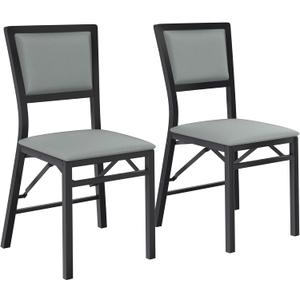 VECELO Folding Dining Chairs Set of 2, Metal Padded Foldable Seating with Comfortable Faux Leather, Space-Saving Portable Guest Seats for Kitchen & Office, No Assembly, Slate Grey, 2 Pack