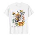Save The Bees on Flowers Pollinators Love Bees T-Shirt, Size M