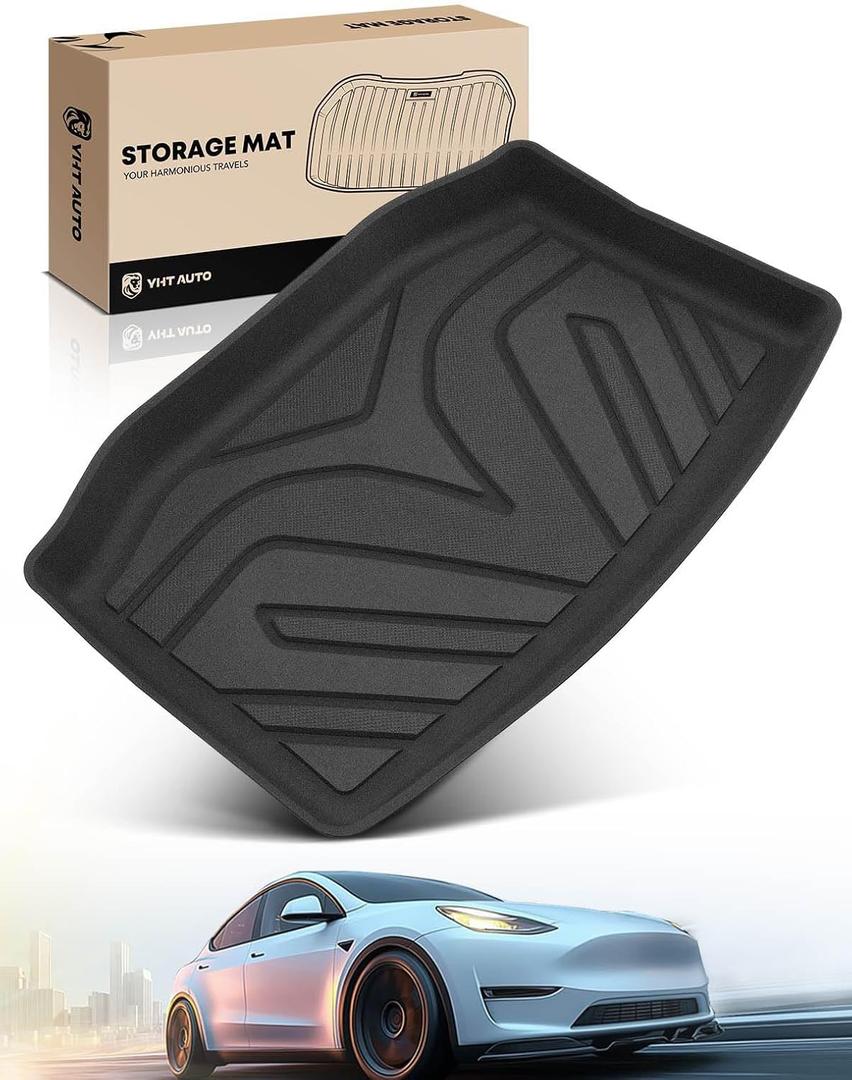 YHTAUTO Rear Lower Storage Trunk Mat Compatible with Tesla Model 3 Highland 2021 2022 2023, TPE Floor Liners All Weather Custom Fit, Black