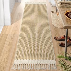 Lahome Belle Boho Laundry Room Rug, 2x7 Runners for Hallways Lightweight Entry Woven Cotton Runner Rug with Tassels, Farmhouse Non Shedding Washable Rugs Low Pile Runner for Kitchen Bathroom, Khaki