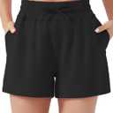 THE GYM PEOPLE Women's Drawstring Sweat Shorts High Waisted Summer Workout Lounge Shorts with Pockets (Medium, Black)