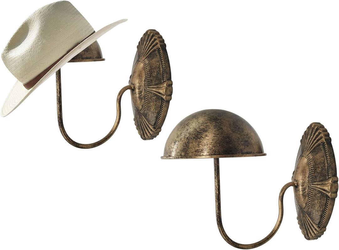 Owlgift Decorative Bronze Metal Vintage Style Wall Mounted Entryway Hat/Cap/Wig Hanger Display Rack - Set of 2