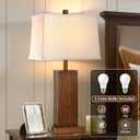 Lovlast 27.5" Wood Table Lamps Set of 2, Modern Farmhouse Bedroom Lamp for Nightstand with USB Charging Port, Natural Wooden Base Table Lamp for Living Room Bedroom, Bulbs Included (Walnut Wood)