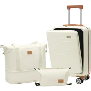 Carry On Luggage Set 3 Piece Hard Shell Suitcases Front Opening with TSA Lock Spinner Wheels (White, 3 piece set)