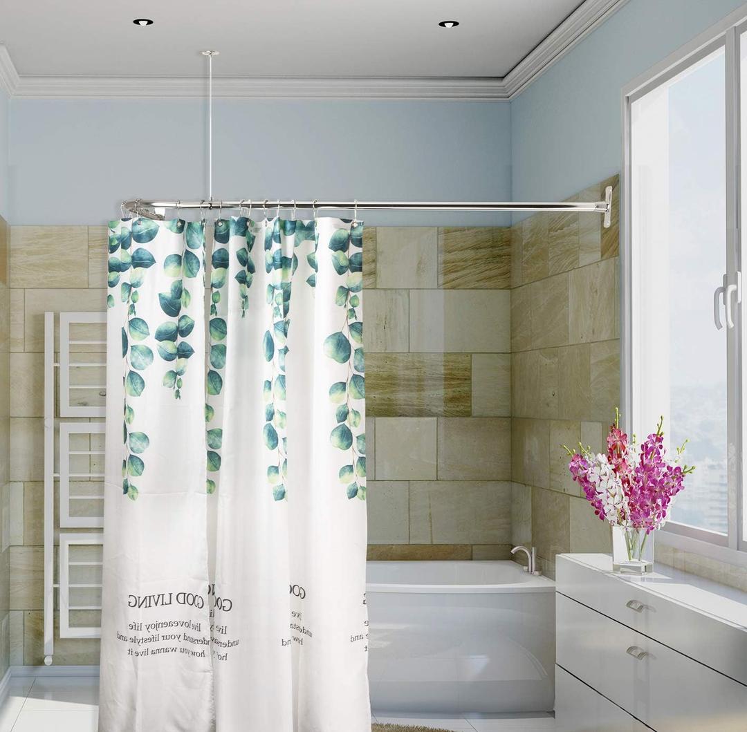 Artiwell L Shaped Shower Curtain Rod, Bathroom Bathtub Corner Shower Curtain Rod with Ceiling Support (CHROME PLATED)