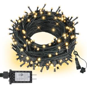 ASENEK Outdoor String Lights 99FT 300 LED Connectable 8 Modes with Timer Decorative String Lights for Xmas Tree Patio Party Warm White (Warm White Dark Green Wire)
