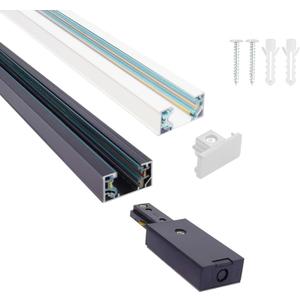 H Track Lighting Rails Kit 120V 5FT 3-Wire H Type Single Circuit with End Caps and Live End Feed Connector, Mounting Hardware (White)