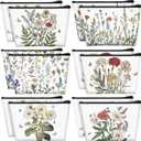 Sweetude 12 Pcs Spring Flowers Makeup Bag Bulk Portable Travel Cosmetic Bags with Zipper Wildflower Floral Waterproof Roomy Travel Beauty Toiletry Organizer Storage Pouch for Women Spring Gifts