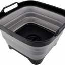 SAMMART 10L (2.64 Gallon) Collapsible Dishpan with Draining Plug - Foldable Washing Basin - Portable Dish Washing Tub - Space Saving Kitchen Storage Tray (Black/ Alloy Grey)