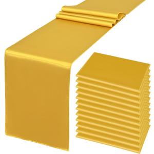 12 Pack Gold Satin Silk Table Runner 12 x 108 Inch, Long Smooth Silk Table Runners for Wedding, Banquets, Birthday Party, Graduations