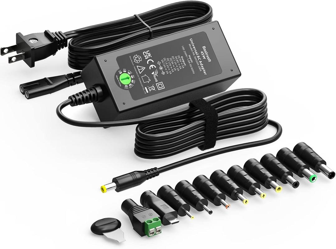 45W Universal 15V 13.5V 12V 9V 7.5V 6V 5V DC Power Supply, Switching AC Adapter Replacement Power Cord for LED Strip Lights Baby Monitor Security Cameras, Support 1A 2A 3A Max.