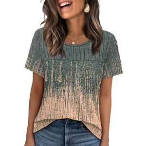 OFEEFAN Women's Clothing Trendy Short Sleeve Summer Tops Dressy Casual Crewneck T Shirts Plus Size Spring Clothes Loose Fit (X-Large, 2-grey Coral)