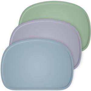 Cuddle Campus Set of 3 Silicone Placemats with Raised Edges for Kids,Toddlers,Babies, Non-Slip Dinning Table Mat, Baby Eating Mat, Food Mat Set 2 (Medium Size-3 Pack, Limestone+boothbay Gray+dried Thyme)
