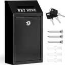 Metal Donation Box Collection Safe Suggestion Box with Lock Wall Mounted Mailbox Delivery Ballot Case Key Drop Case for Home Office Outdoor Door (Balck, 10.24 x 5.71 x 2.95 Inch)