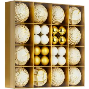 44PCS Christmas Ball Ornaments Set Xmas Tree Decoration Balls 2025 Shatterproof Hanging Colored for Party Wedding Home Party Outdoor Indoor White & Golden