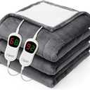 Homemate Electric Heated Blanket Queen Size - 84"x90" Heating Blanket Queen Size Dual Control 1/2/4/6/8 Hours Auto-Off 10 Heat Level Over-Heat Protection Soft Flannel Sherpa ETL Certification