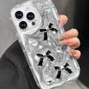 Toycamp for iPhone 15 Pro Case Cute - Women Girly Girls Glitter Phone Cover 15Pro Kawaii Sparkle Bling Shine Aesthetic Pretty Unique Wave Design Funda for Apple 15 Pro, Black Bowtie