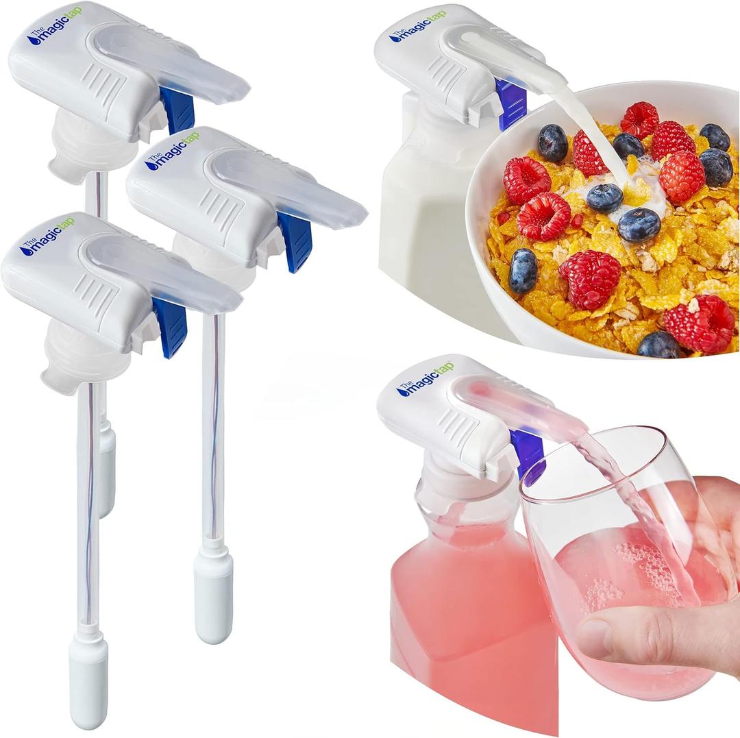 Magic Tap Automatic Drink Dispenser for Fridge, White (3 Pack), No Spill Milk Dispenser for Fridge, Automatic Milk Dispenser Pump for Gallon Jugs, Water & Juice, Fits Most Bottles, Batteries Required