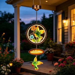 2 x Hummingbird Solar Lantern Outdoor Waterproof Welcome Sign lamp Birthday Gifts for Women Mom Outside Hanging Lights Decor for Garden Yard Patio Backyard Porch