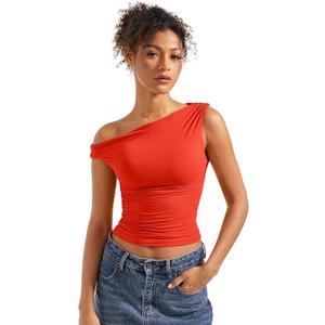 SUUKSESS Women Off Shoulder Tops Sleeveless Shirts Y2K Going Out Crop Tank Top (Small, Red)