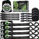 Motorcycle Tie Down Strap (4PK) - 2,100lb Break Strength Premium 15ft Ratchet Tie Down Straps Set, Soft Loop Ratchet Straps for Moving Appliances, Lawn Equipment, Cargo Straps for Trucks (Black)