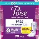 Poise Incontinence & Postpartum Pads for Bladder Leaks, 6 Drop Ultimate Absorbency, Long Length, 90 Count, Packaging May Vary